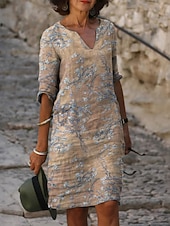 abordables Robe Fleurie-Robe midi femme robe décalée impression florale col échancré quotidienne rendez-vous manches courtes été printemps