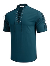 baratos Férias-Homens Camisa Social camisa de linho Camisa casual camisa de praia Tecido Férias Havaiana Preto Branco Azul Marron Manga Curta Colarinho Chinês Primavera Verão Roupa Básico