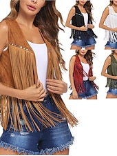 cheap Tops-Hippie Retro Vintage Tassel 1960s Hippie 1970s Disco Suede Vest 70s Fancy Dress Women 70s Outfits Women&#039;s Tassel Fringe Costume Vintage Cosplay Carnival Masquerade Holiday Sleeveless Vest Carnival