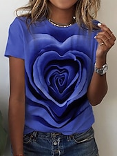 economico T-shirt floreale-Maglietta a Rosa per Donne di San Valentino Maglie Base a Maniche Corte Collo Rotondo Stampa Regolare Adatta Fine Settimana Rosa Blu Viola Verde