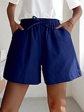 cheap Cotton Linen Shorts-Women&#039;s Linen-Inspired Shorts Active Shorts Streetwear Simple Casual Short Mid Waist Plain Pocket Drawstring Breathable Soft Outdoor Micro-elastic Outdoor Vacation Casual Daily Ash Light Sky Blue