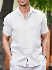 cheap Vacation-Men&#039;s Shirt Linen Shirt Guayabera Shirt Summer Shirt Beach Shirt Button Up Shirt Plain Vacation Casual White Blue Khaki Gray Short Sleeve Lapel Summer Clothing Apparel Patchwork