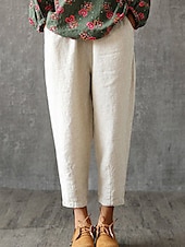 preiswerte Schlichte Hose aus Baumwollleinen-Damen Hose aus Baumwollleinen Hosen Hose Baggy-Hosen Mode Streetwear Volle Länge Mittlere Taille Einfach Tasche Elastischer Bund Baggy Atmungsaktivität Weich Außenbereich Mikroelastisch Urlaub