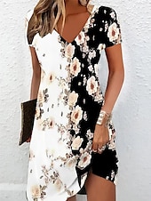levne Boho šaty-Dámské Mini šaty Volnočasové šaty Letní šaty Šaty s potiskem Aktivní Módní Šik ven Venkovní Dovolená Denní Běžný Květinový Krátký rukáv Do V Černá Bílá Rubínově červená Bordó Léto Jaro
