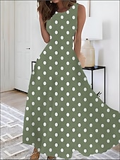abordables Vestidos florales-Mujer Estampado Vestido vintage vestido largo vestido largo Elegante A Lunares Cuello Barco Sin Mangas Diario Cita Verano Primavera Azul Piscina Verde Oscuro