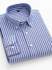economico camicie oxford da uomo-Per uomo Camicie Camicia a righe Camicia abbottonata Camicia Oxford Banda Matrimonio Ufficio e carriera Verde chiaro Blu reale Verde Kaki Manica lunga Colletto Quattro stagioni Abbigliamento Stampa