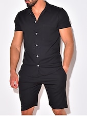 economico camicie casual da uomo-Per uomo 2 pezzi Completo di camicia Camicia estiva Camicia con bottoni Maglietta informale Camicia da spiaggia Nero Bianco Verde Verde militare Manica corta Liscio Collare da campo Giornaliero Da