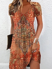 levne Boho šaty-Dámské Mini šaty Volnočasové šaty Letní šaty Šaty s potiskem Aktivní Módní Šik ven Venkovní Dovolená Denní Běžný Květinový Krátký rukáv Do V Černá Bílá Rubínově červená Bordó Léto Jaro