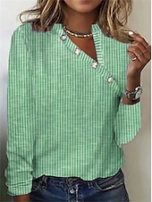 voordelige Stripe &amp; Geometrische t-shirt-Dames T-shirt Gestreept Elegant Modieus Dagelijks Lange mouw V-hals Normale tops Dagelijks Weekend Afdrukken Zwart Blozend Roze blauw Oranje Groen Herfst winter