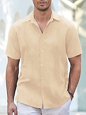 cheap Vacation-Men&#039;s Shirt Linen Shirt Guayabera Shirt Summer Shirt Beach Shirt Button Up Shirt Plain Vacation Casual White Blue Khaki Gray Short Sleeve Lapel Summer Clothing Apparel Patchwork