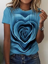 economico T-shirt floreale-Maglietta a Rosa per Donne di San Valentino Maglie Base a Maniche Corte Collo Rotondo Stampa Regolare Adatta Fine Settimana Rosa Blu Viola Verde