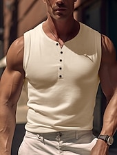 Men's Tank Top Vest Top Undershirt Sleeveless Shirt Sleeveless Henley Summer Plain Fashion Designer Muscle Outdoor Going out Gym White Yellow Army Green Top Tee for Men 6