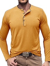 olcso Alkalmi Henley póló-Férfi Gombos póló Henley ing Tee Top Hosszú ujj Henley Nyár Sima Divat Dizájn Alap Vakáció Utca Alkalmi Fehér Sárga Piros Férfi felső póló