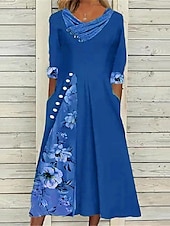 cheap Print Floral Dresses-Women&#039;s Summer Dress Print Dress Fashion Streetwear Modern Outdoor Vacation Street Loose Fit Half Sleeve V Neck Pink Blue Khaki Gray Summer Spring