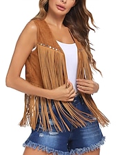 cheap Tops-Hippie Retro Vintage Tassel 1960s Hippie 1970s Disco Suede Vest 70s Fancy Dress Women 70s Outfits Women&#039;s Tassel Fringe Costume Vintage Cosplay Carnival Masquerade Holiday Sleeveless Vest Carnival