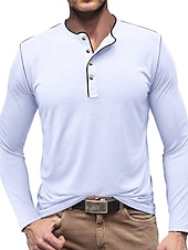 olcso Alkalmi Henley póló-Férfi Gombos póló Henley ing Tee Top Hosszú ujj Henley Nyár Sima Divat Dizájn Alap Vakáció Utca Alkalmi Fehér Sárga Piros Férfi felső póló