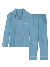 billiga Sovkläder till damer-pyjamas för kvinnor pyjamastopp och byxuppsättningar bokstavsblomma tights / leggings avslappnad komfort hem daglig säng bomull andas lapel långärmad skjorta byxknappficka sommar höst hem kläder