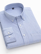economico camicie oxford da uomo-Per uomo Camicie Camicia a righe Camicia abbottonata Camicia Oxford Banda Matrimonio Ufficio e carriera Verde chiaro Blu reale Verde Kaki Manica lunga Colletto Quattro stagioni Abbigliamento Stampa