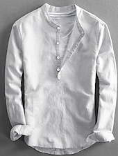 ieftine Clasic-Bărbați Cămașă cu guler bandă Cămașă popover Cămașă de vară Costum de plajă Cămașă casual Simplu Casual Zilnic Alb Albastru Închis Albastru Celest Deschis Bej Manșon Lung Guler Primavara vara
