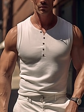 Men's Tank Top Vest Top Undershirt Sleeveless Shirt Sleeveless Henley Summer Plain Fashion Designer Muscle Outdoor Going out Gym White Yellow Army Green Top Tee for Men 5