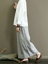 お買い得  ワイドレッグ＆ハイウエスト-女性用 ワイドレッグ チノパン パンツ ヴィンテージ ファッション ライトウェイト 全長 ミディアムウエスト ストライプ ポケット 弾性ウエスト バギー 通気性 快適 マイクロエラスティック バケーション カジュアル 日常 ブラック ホワイト ピンク パープル 夏 秋