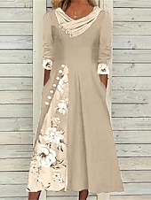 cheap Print Floral Dresses-Women&#039;s Summer Dress Print Dress Fashion Streetwear Modern Outdoor Vacation Street Loose Fit Half Sleeve V Neck Pink Blue Khaki Gray Summer Spring