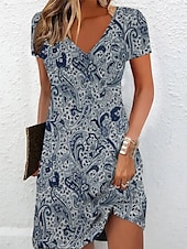 levne Boho šaty-Dámské Mini šaty Volnočasové šaty Letní šaty Šaty s potiskem Aktivní Módní Šik ven Venkovní Dovolená Denní Běžný Květinový Krátký rukáv Do V Černá Bílá Rubínově červená Bordó Léto Jaro