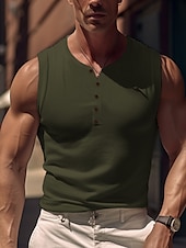 Men's Tank Top Vest Top Undershirt Sleeveless Shirt Sleeveless Henley Summer Plain Fashion Designer Muscle Outdoor Going out Gym White Yellow Army Green Top Tee for Men 7