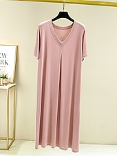 cheap Women&#039;s Nightgowns &amp; Sleepshirts-Women&#039;s Pajamas Nightgown Nightshirt Dress Pure Color Simple Casual Soft Home Daily Bed Modal Breathable V Wire Short Sleeve Summer Fall Home Outfits