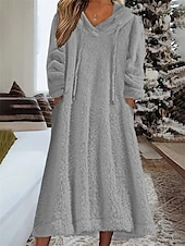 cheap Women&#039;s Nightgowns &amp; Sleepshirts-Women&#039;s Loungewear Nightshirt Dress Pure Color Casual Comfort Soft Home Daily Going out Coral Fleece Coral Velvet Warm Hoodie Long Sleeve Fall Winter Home Outfits