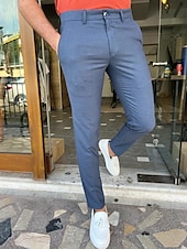 お買い得  チノパン-男性用 ズボン チノパン チノパンツ ポケット 平織り 履き心地よい 高通気性 アウトドア 日常 お出かけ ファッション カジュアル ルビーレッド ブルー