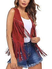 cheap Tops-Hippie Retro Vintage Tassel 1960s Hippie 1970s Disco Suede Vest 70s Fancy Dress Women 70s Outfits Women&#039;s Tassel Fringe Costume Vintage Cosplay Carnival Masquerade Holiday Sleeveless Vest Carnival