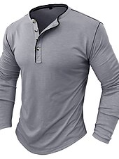 olcso Alkalmi Henley póló-Férfi Gombos póló Henley ing Tee Top Hosszú ujj Henley Nyár Sima Divat Dizájn Alap Vakáció Utca Alkalmi Fehér Sárga Piros Férfi felső póló