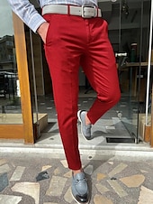 お買い得  チノパン-男性用 ズボン チノパン チノパンツ ポケット 平織り 履き心地よい 高通気性 アウトドア 日常 お出かけ ファッション カジュアル ルビーレッド ブルー