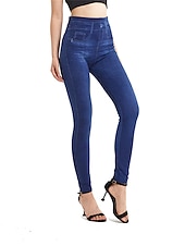 tanie Gładkie legginsy-Damskie Jeansy Spodnie Jegginsy Moda Moda miejska Pełna długość Wysoka talia Równina Kieszeń Elastyczny pas Oddychalność Na zewnątrz Wygodny Średnio elastyczny Urlop Ulica Codzienny Czarny Niebieski