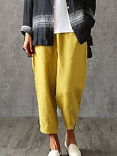 preiswerte Schlichte Hose aus Baumwollleinen-Damen Hose aus Baumwollleinen Hosen Hose Baggy-Hosen Mode Streetwear Volle Länge Mittlere Taille Einfach Tasche Elastischer Bund Baggy Atmungsaktivität Weich Außenbereich Mikroelastisch Urlaub