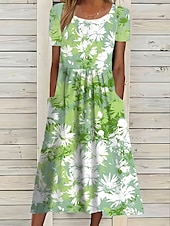 abordables Art &amp; Design Robe-Robe midi femme impression à fleurs avec poches col rond quotidienne rendez-vous manches courtes été printemps