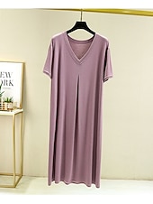 cheap Women&#039;s Nightgowns &amp; Sleepshirts-Women&#039;s Pajamas Nightgown Nightshirt Dress Pure Color Simple Casual Soft Home Daily Bed Modal Breathable V Wire Short Sleeve Summer Fall Home Outfits