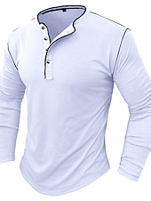 olcso Alkalmi Henley póló-Férfi Gombos póló Henley ing Tee Top Hosszú ujj Henley Nyár Sima Divat Dizájn Alap Vakáció Utca Alkalmi Fehér Sárga Piros Férfi felső póló