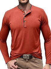 olcso Alkalmi Henley póló-Férfi Gombos póló Henley ing Tee Top Hosszú ujj Henley Nyár Sima Divat Dizájn Alap Vakáció Utca Alkalmi Fehér Sárga Piros Férfi felső póló