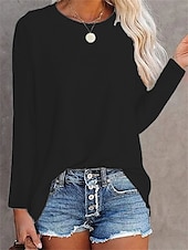 voordelige Effen t-shirt-Dames T-shirt Effen Kleur Effen Dagelijks Basic Lange mouw Ronde hals Normale tops Dagelijks Zwart Wit Blozend Roze blauw Grijs Herfst winter