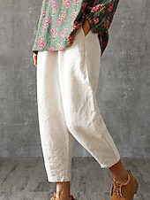 preiswerte Schlichte Hose aus Baumwollleinen-Damen Hose aus Baumwollleinen Hosen Hose Baggy-Hosen Mode Streetwear Volle Länge Mittlere Taille Einfach Tasche Elastischer Bund Baggy Atmungsaktivität Weich Außenbereich Mikroelastisch Urlaub