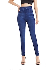 tanie Gładkie legginsy-Damskie Jeansy Spodnie Jegginsy Moda Moda miejska Pełna długość Wysoka talia Równina Kieszeń Elastyczny pas Oddychalność Na zewnątrz Wygodny Średnio elastyczny Urlop Ulica Codzienny Czarny Niebieski