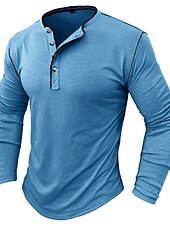 olcso Alkalmi Henley póló-Férfi Gombos póló Henley ing Tee Top Hosszú ujj Henley Nyár Sima Divat Dizájn Alap Vakáció Utca Alkalmi Fehér Sárga Piros Férfi felső póló