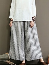 お買い得  ワイドレッグ＆ハイウエスト-女性用 ワイドレッグ チノパン パンツ ヴィンテージ ファッション ライトウェイト 全長 ミディアムウエスト ストライプ ポケット 弾性ウエスト バギー 通気性 快適 マイクロエラスティック バケーション カジュアル 日常 ブラック ホワイト ピンク パープル 夏 秋