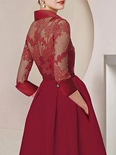 levne Máminy kombinézy-Overál  kalhotový kostým matky nevěsty formální svatební host elegantní párty košile límečkem délka kotníků satén krajka 3/4 délky rukávu s záhyby volným vlastním rozměrem