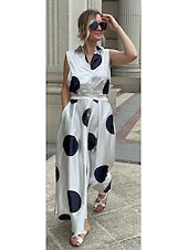 ieftine Rochii Business-Pentru femei Rochie Maxi lungă Rochii Tip Cămașă Rochie din satin Epocă Vacanță Fit regulat Buline Fără manșon Guler Cămașă Negru Alb Trifoi Vară Primăvară