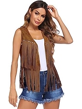 cheap Tops-Hippie Retro Vintage Tassel 1960s Hippie 1970s Disco Suede Vest 70s Fancy Dress Women 70s Outfits Women&#039;s Tassel Fringe Costume Vintage Cosplay Carnival Masquerade Holiday Sleeveless Vest Carnival