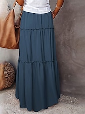 abordables Jupes unies-Femme Ample Jupe Maxi Taille haute Jupes Ruché A Volants Cordon Couleur Pleine Plein Air du quotidien Eté Polyester Coton et lin Mode Décontractées Violet Noir Jaune Rouge