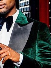 preiswerte Blazer &amp; Jacke-Herren Blazer-Jacke Smoking Modisch Brautkleider schlicht Samt Einfarbig Grün Reguläre Passform Einreiher mit zwei Knöpfen
